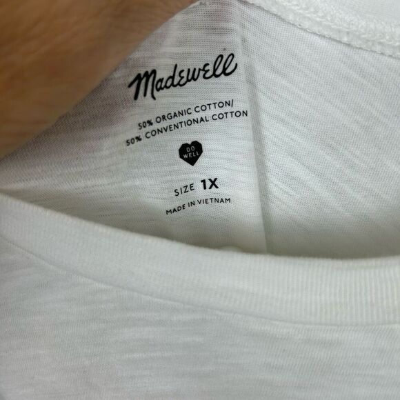 MADEWELL WOMEN'S WHITE LONG SLEEVE CREW NECK COTTON T-SHIRT Sz 1X XL pocket - Picture 8 of 13